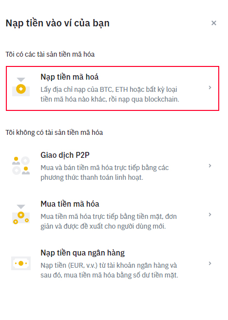 Chọn nạp tiền mã hóa