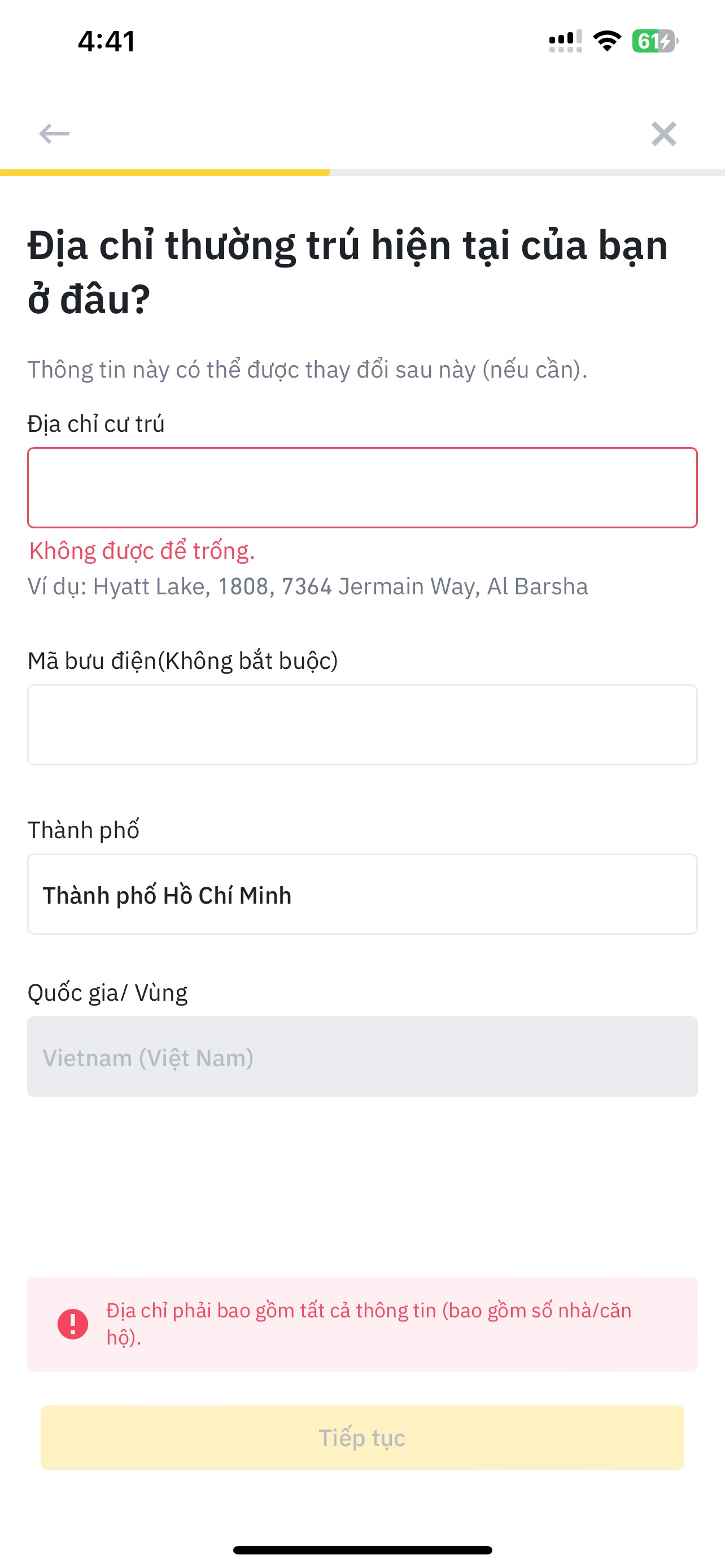 nhập địa chỉ nhà