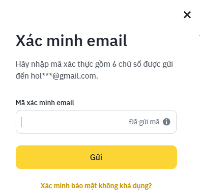 Nhập mã xác minh được gửi về email