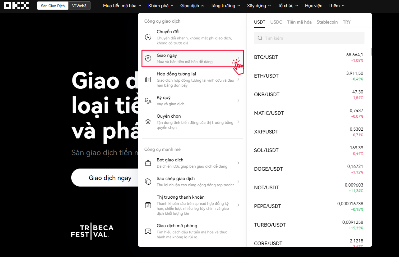 Chọn giao ngay. OKX là gì
