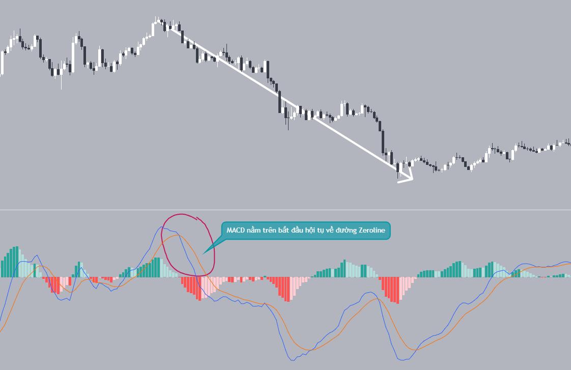 MACD nằm trên Zeroline và bắt đầu hội tụ