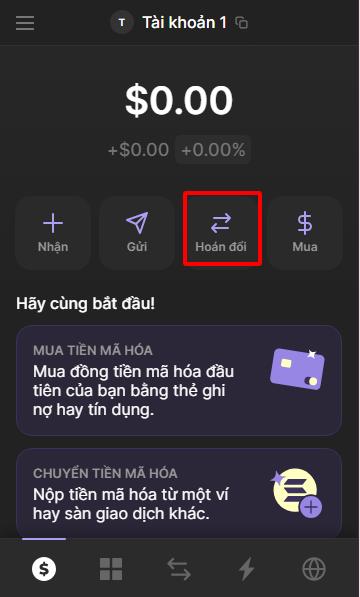 Swap token bằng Phantom wallet bước 1